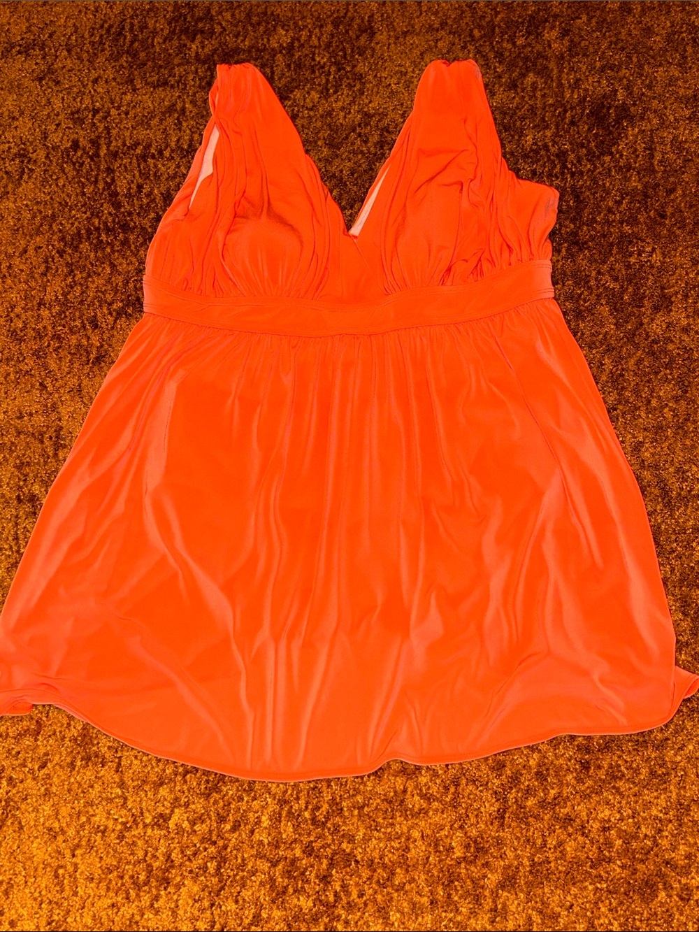 V-Neck Orange One-Piece Swim Dress